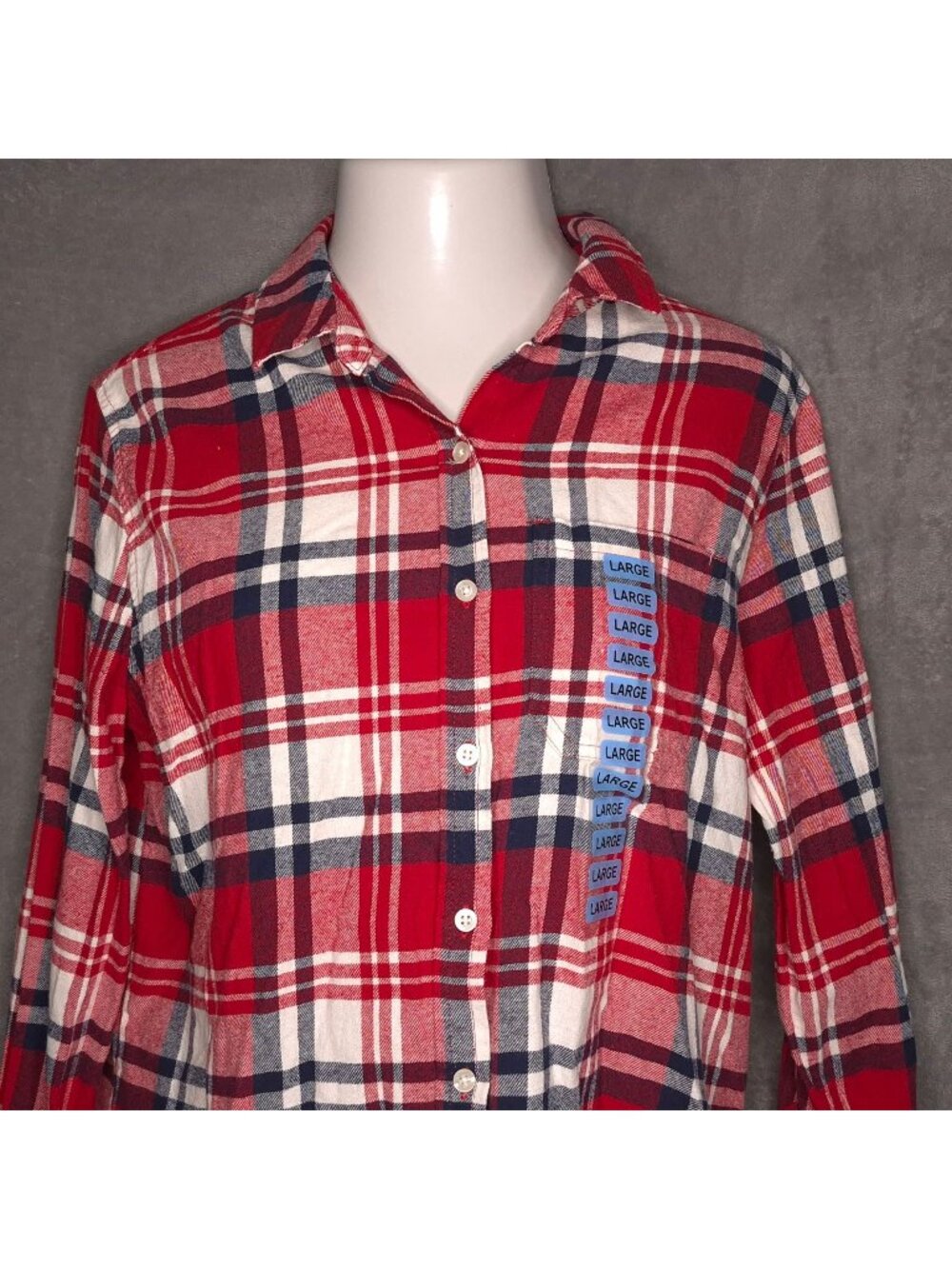 Gap Womens Boyfriend Flannel Plaid Shirt Large Long Sleeve Red Navy New